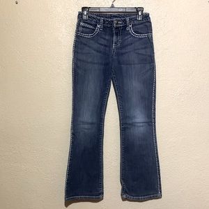 ROCK Jeans 12 Reg Girls Blue Bootcut Embroidered  Flap Pockets Mid Rise Cotton